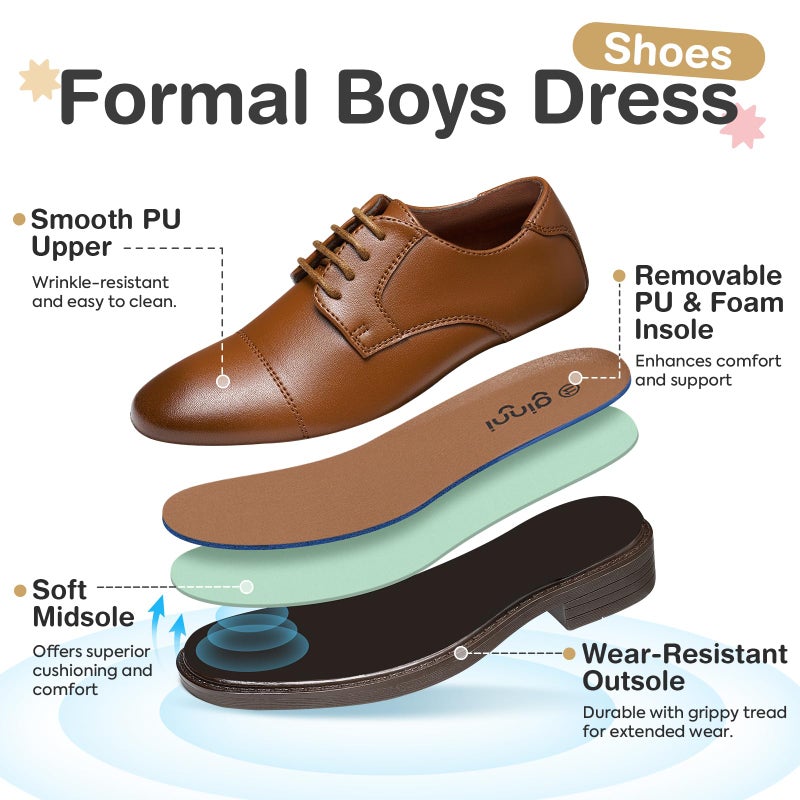 GINNI Boys Dress Shoes Classic Oxfords Wedding Church Formal Shoes for Toddler/Little Kid/Big Kid Brown - Image 4