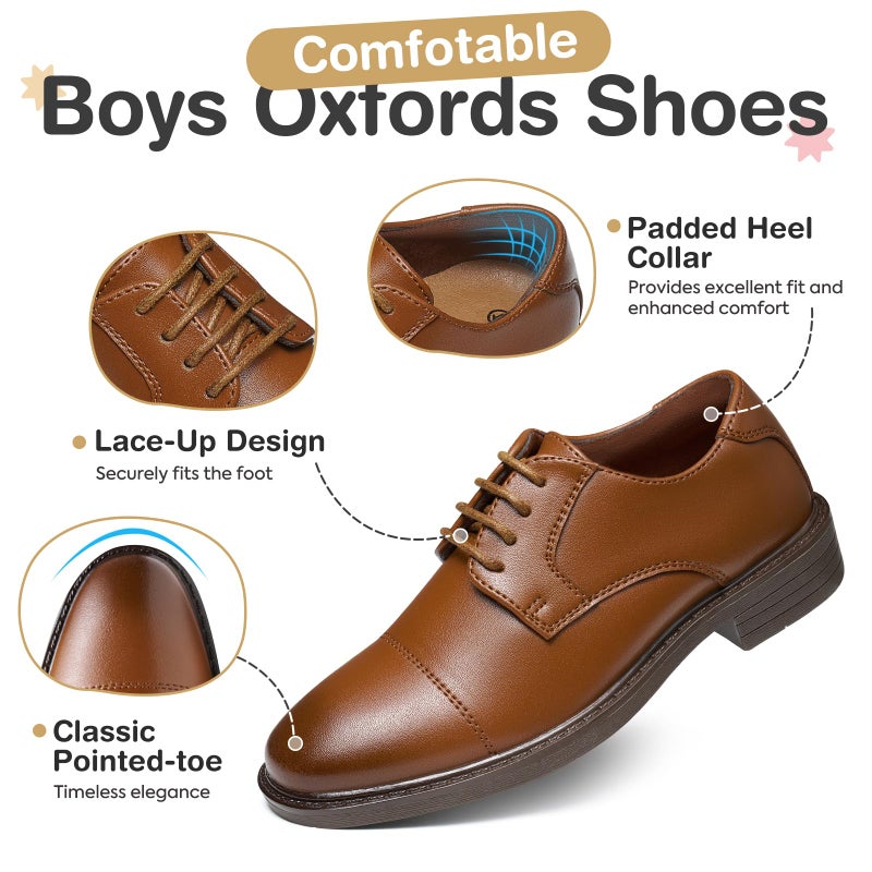 GINNI Boys Dress Shoes Classic Oxfords Wedding Church Formal Shoes for Toddler/Little Kid/Big Kid Brown - Image 5