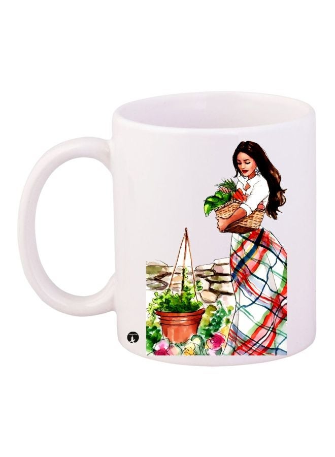 Lady Printed Coffee Mug White/Red/Green 11ounce