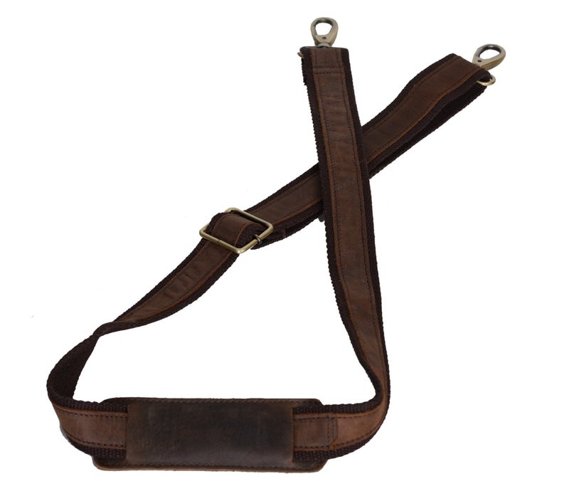 KomalC Leather Adjustable Padded Replacement Shoulder Strap with Metal Swivel Hooks for Messenger, Laptop, Camera, Duffle Bags (Distressed Tan) - Image 1