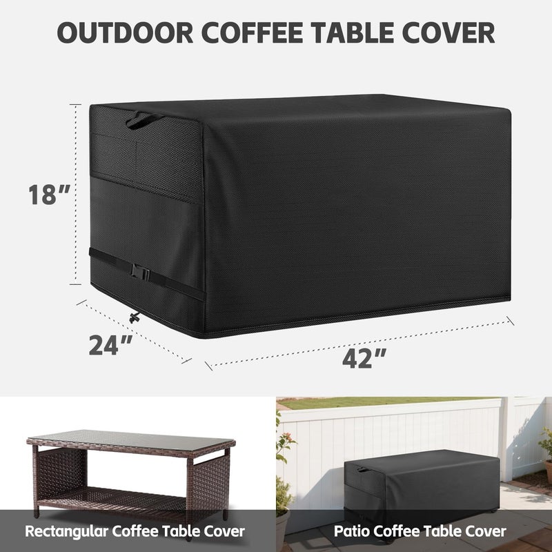 Wnanan Patio Coffee Table Cover Black Heavy Duty Waterproof Cover 42" L x 24" W x 18" H for Rectangular Coffee Table - Image 2
