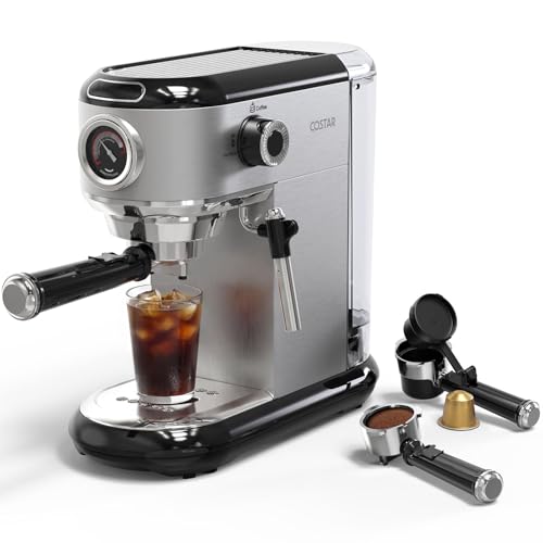 COSTAR Coffee Maker Machine for Home, Professional 20 Bar Espresso Machine for Ground Coffee&Capsules, Compact Stainless Steel Espresso Maker with Milk Frother Wand for Cappuccino, Latte, 1450W - Image 1
