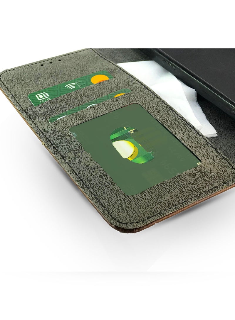 جراب جلدي قلاب بتصميم خطين مع فتحة للبطاقات، ومسند، وحزام بإغلاق مغناطيسي، وغطاء داخلي من السيليكون TPU، متوافق مع هاتف Xiaomi 13T/13T Pro (6.67 بوصة) (أسود) - Image 4