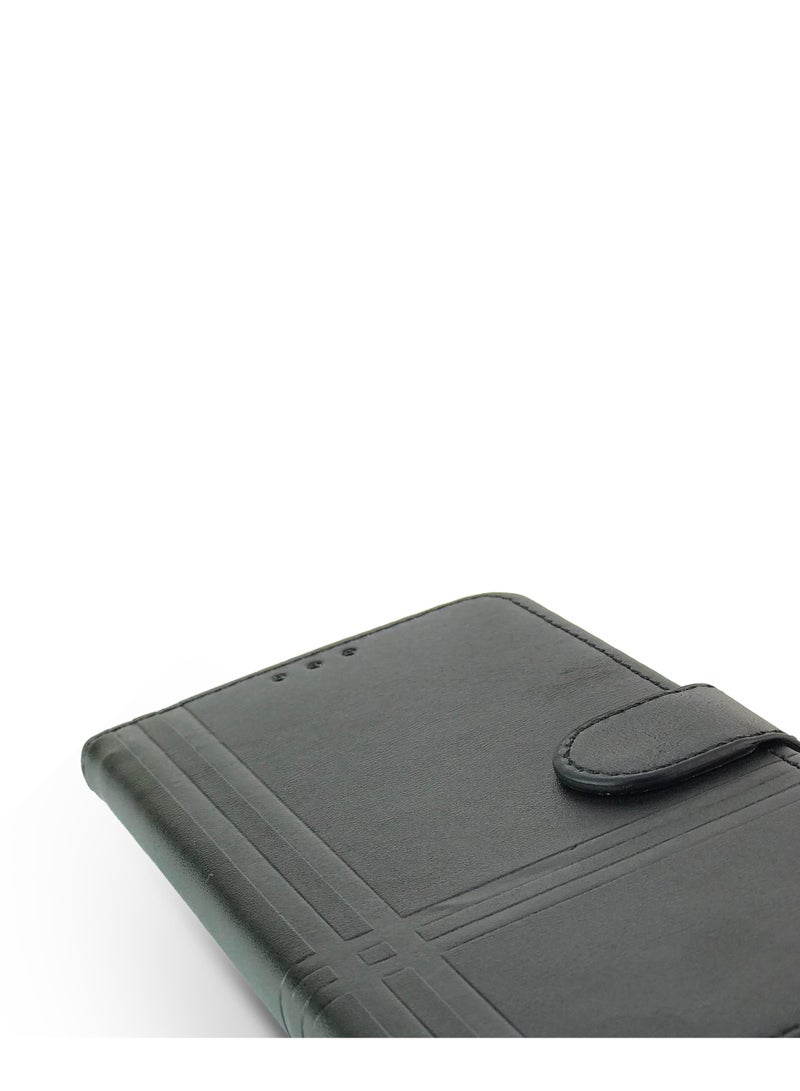 جراب جلدي قلاب بتصميم خطين مع فتحة للبطاقات، ومسند، وحزام بإغلاق مغناطيسي، وغطاء داخلي من السيليكون TPU، متوافق مع هاتف Xiaomi 13T/13T Pro (6.67 بوصة) (أسود) - Image 3