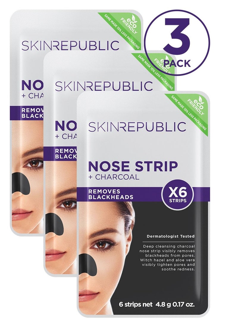 SKIN REPUBLIC Charcoal Nose Strips – Blackhead Remover with Witch Hazel & Aloe Vera, Deep Cleansing Pore Treatment for Oily & Acne-Prone Skin (18 Strips)  - Image 1