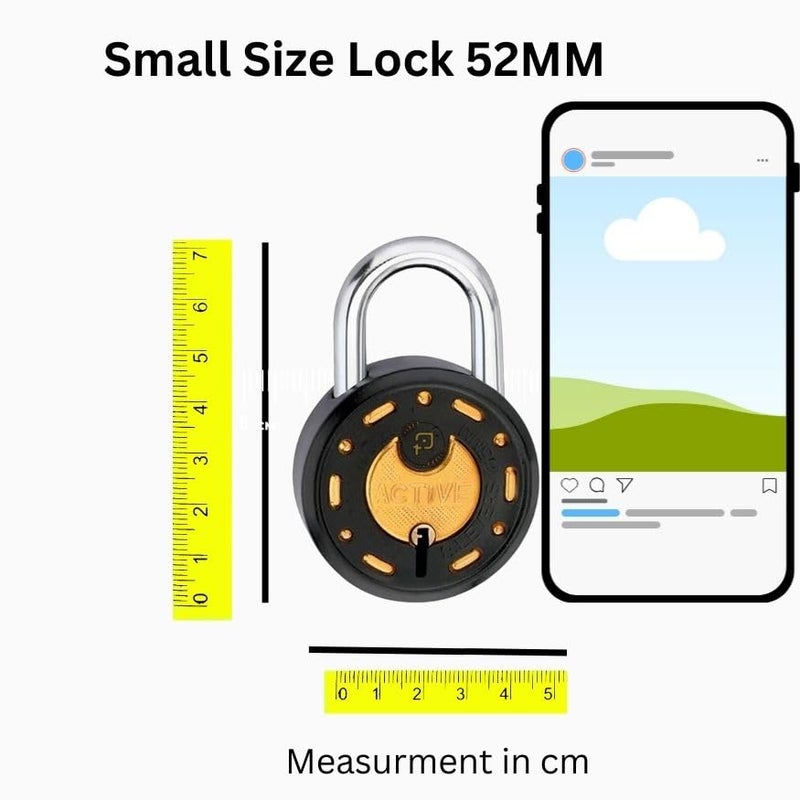 ONEPRO Azco Round Locks Small Size 50mm 12 Same Keys with 4 Padlocks | 8 Levers Double Locking | Lock and Keys for Home Door Shop Gate Office Locker, Black Gold Finish (Pack of 4) - Image 3