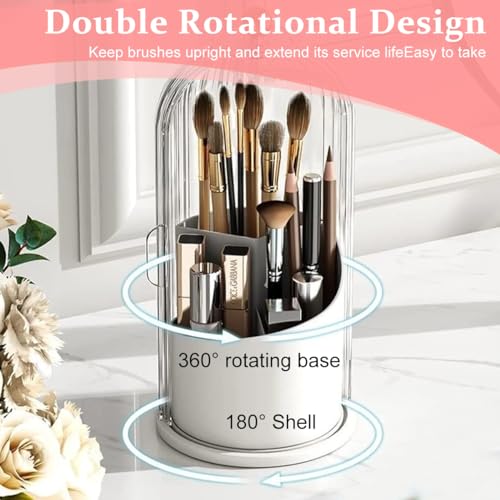 MAYCREATE® Makeup Brush Holder Organizer with Lid, 360° Rotatable Makeup Brushes Storage Case, Dustproof Clear 3-Grid Cosmetic Organizer Stand for Vanity Desktop Bathroom - Image 4
