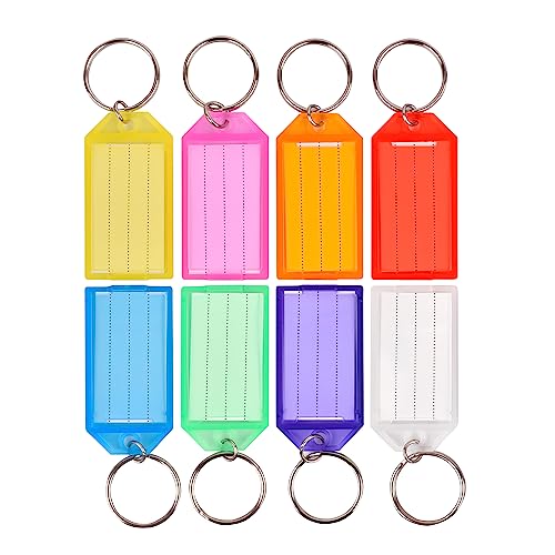 Simetufy 100 Pcs Plastic Key Tags with Labels, Key Labels with Ring and Label Window, 8 Assorted Colors, Key Identifiers for Luggage, USB Drive, Backpack - Image 1
