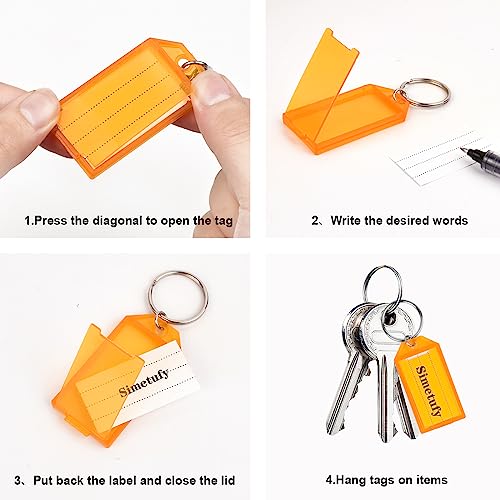 Simetufy 100 Pcs Plastic Key Tags with Labels, Key Labels with Ring and Label Window, 8 Assorted Colors, Key Identifiers for Luggage, USB Drive, Backpack - Image 3