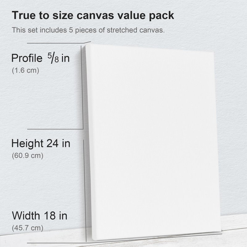 PHOENIX Large Stretched Canvas for Painting 18x24 Inch/5 Value Pack, 8 Oz Triple Primed 5/8 Inch Profile 100% Cotton White Blank Canvas, Framed Canvas for Oil Acrylic & Pouring Art - Image 3