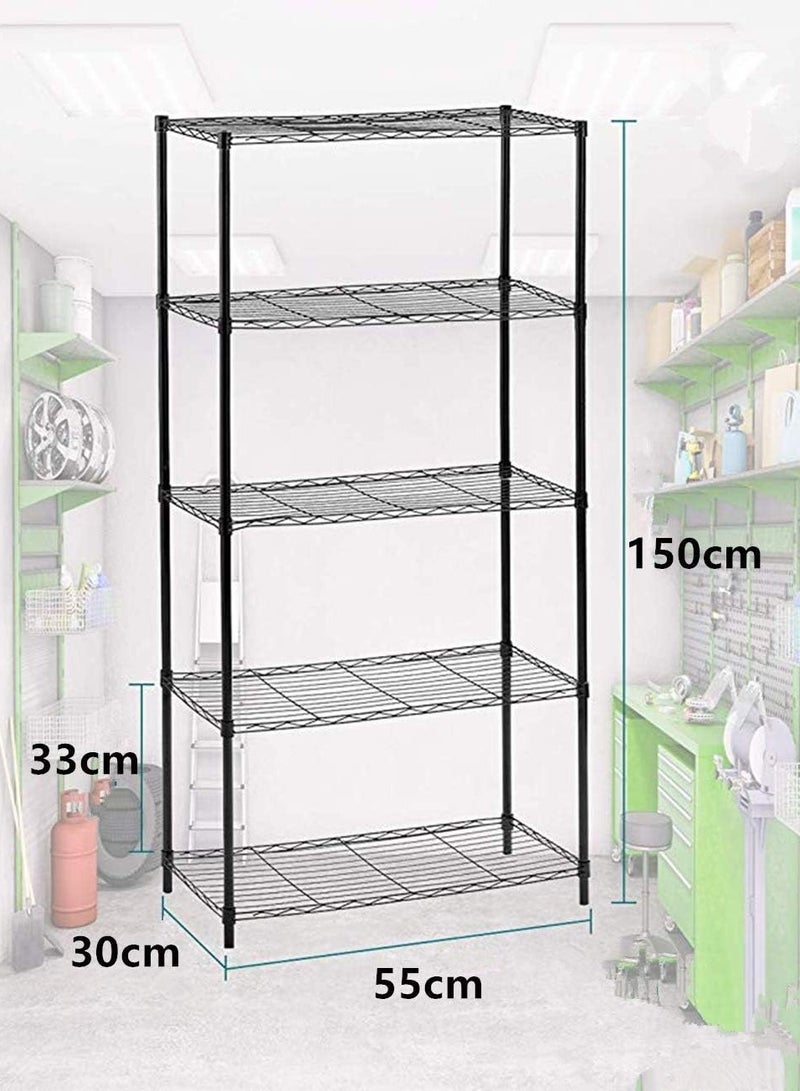 BLOOMING TIME 5-Tier Layer Heavy Type Carbon Steel 5 Shelf Shelving Storage Unit Rack Storage Organizer Black 55x30.5x150cm  - Image 3