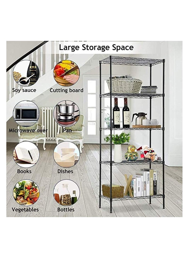 BLOOMING TIME 5-Tier Layer Heavy Type Carbon Steel 5 Shelf Shelving Storage Unit Rack Storage Organizer Black 55x30.5x150cm  - Image 5