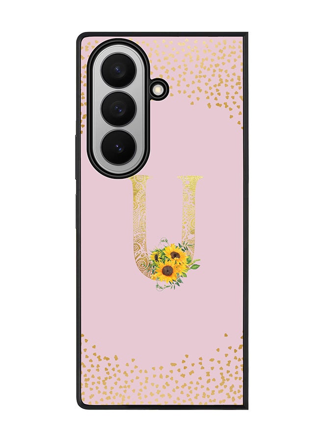 Stylizedd For Samsung Galaxy Z Fold7 Case,Slim fit Camera Protection, Shockproof Thin Phone cover  - Custom Floral Monogram - U  (Pink )