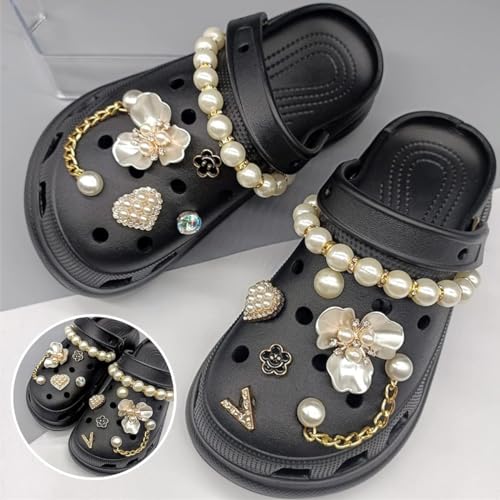 HASTHIP® 15Pcs Crocs Charms for Girls Women Cute Pearl Flower Shoe Charms Crystal Charms for Crocs Decoration Charm Accessories for Girls Women, Party Favors Birthday Gifts - Image 5