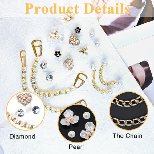 HASTHIP® 15Pcs Crocs Charms for Girls Women Cute Pearl Flower Shoe Charms Crystal Charms for Crocs Decoration Charm Accessories for Girls Women, Party Favors Birthday Gifts - Image 3