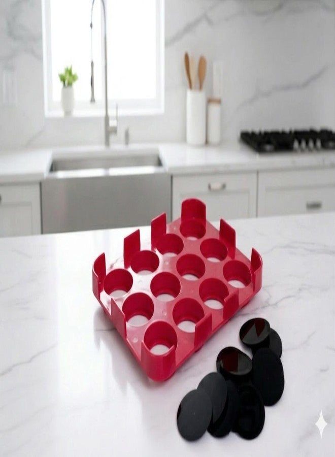 Btop® Burger Patty Mold, Red, 12 Cavity, Non-Stick, with Black Lids, for Meatballs and Sliders - Image 1
