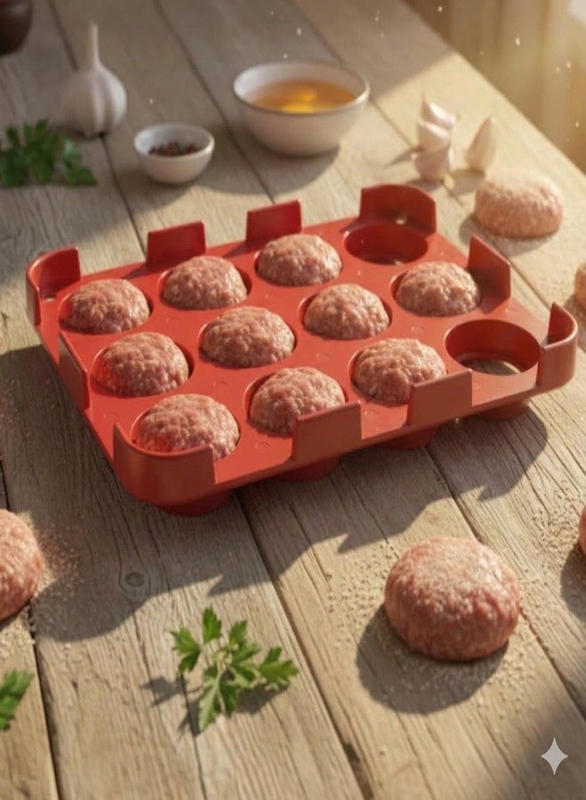 Btop® Burger Patty Mold, Red, 12 Cavity, Non-Stick, with Black Lids, for Meatballs and Sliders - Image 3