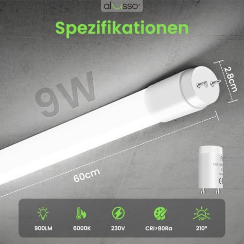 أنبوب LED 60 سم 6000 كلفن أبيض بارد T8 900LM 9W يستبدل أنبوب الفلورسنت LED 18 وات أنبوب G13 يتضمن بداية، مصباح أنبوبي بزاوية 210 درجة، حزمة من 10 - Image 2
