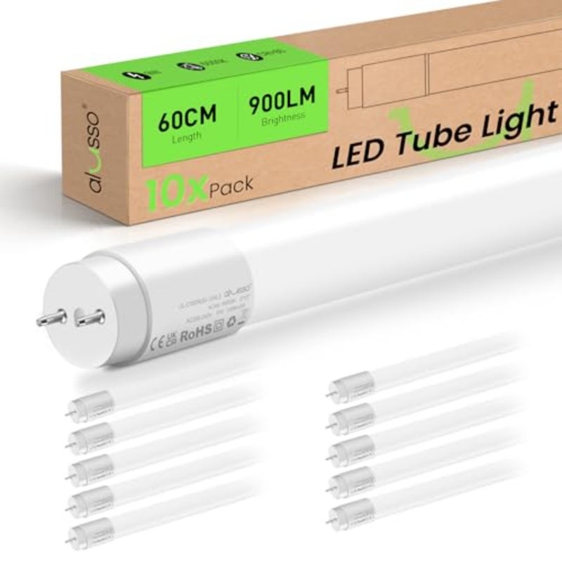أنبوب LED 60 سم 6000 كلفن أبيض بارد T8 900LM 9W يستبدل أنبوب الفلورسنت LED 18 وات أنبوب G13 يتضمن بداية، مصباح أنبوبي بزاوية 210 درجة، حزمة من 10 - Image 1