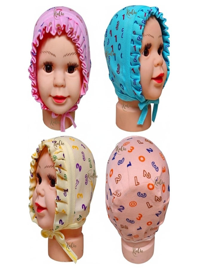 KmCho Newborn Baby jalar Cap/Hat/Topi, Printed, Pure Hosiery Cotton Soft Fabric- Soft & Breathable | Cozy, Lightweight & Stretchable | Unisex Baby Cap for Everyday Comfort - 4 Pcs - DN 2 - Image 4