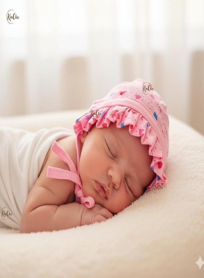 KmCho Newborn Baby jalar Cap/Hat/Topi, Printed, Pure Hosiery Cotton Soft Fabric- Soft & Breathable | Cozy, Lightweight & Stretchable | Unisex Baby Cap for Everyday Comfort - 4 Pcs - DN 2 - Image 2
