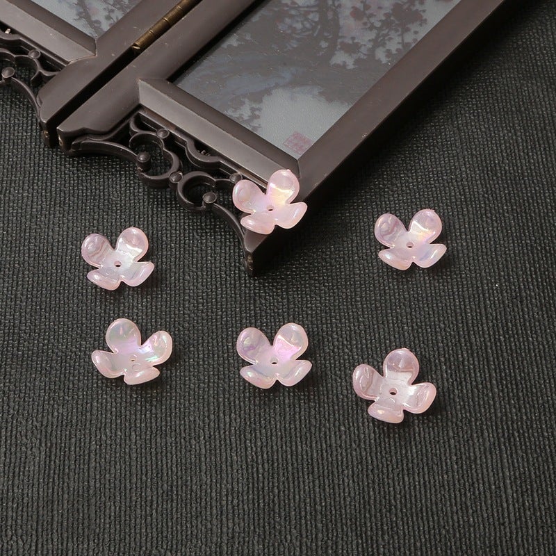 20 price acrylic imitation petals four-petal flower holder accessories handmade diy antique accessories Hanfu hairpin material Pink four-petal flower 