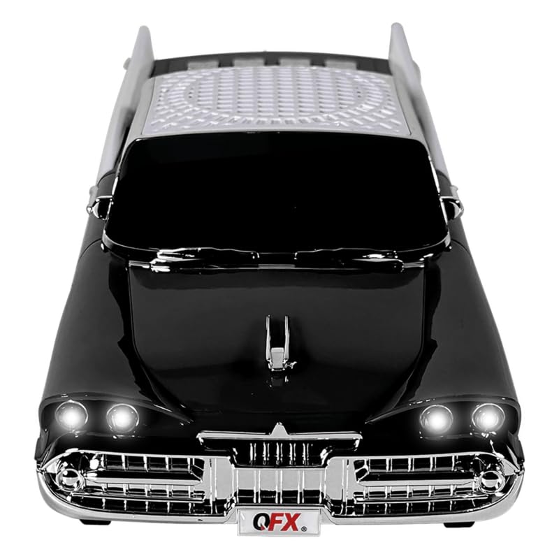 QFX Bluetooth 1959 Retro Classic Car Speaker Dual 2inch Speakers HandsFree Link Builtin Microphone FM Radio and LED Party Lights Black BT1959BLK - Image 1