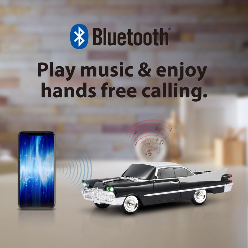 QFX Bluetooth 1959 Retro Classic Car Speaker Dual 2inch Speakers HandsFree Link Builtin Microphone FM Radio and LED Party Lights Black BT1959BLK - Image 3