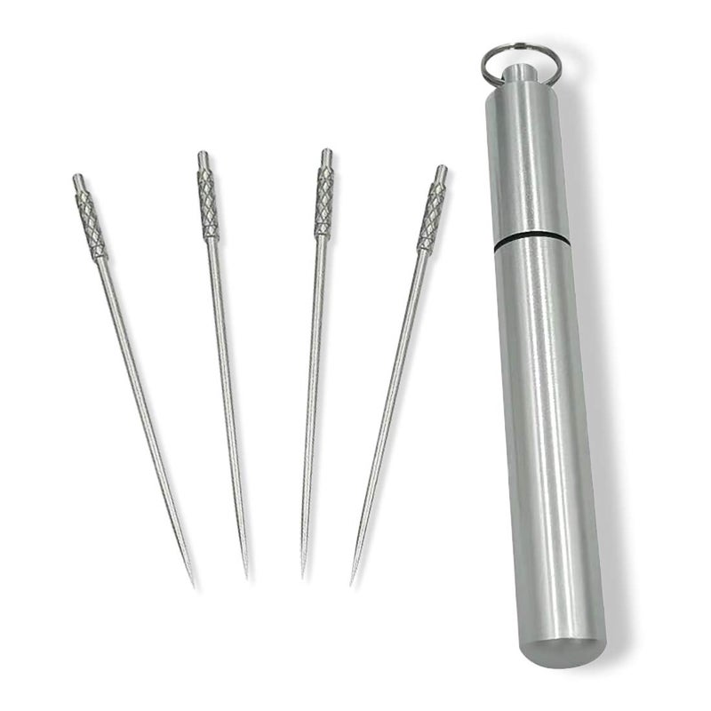4 Pieces Titanium Toothpicks Set With Stainless Toothpick Holder for KeychainPortable Outdoor NonToxic Reusable Toothpicks Ideal for Camping Fruit PicksPill Container Great Christmas Giveaways