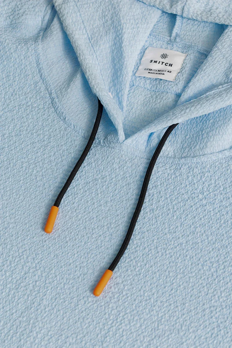 سنيتش Light Blue Textured Long Sleeve Relaxed Casual Hoodie
