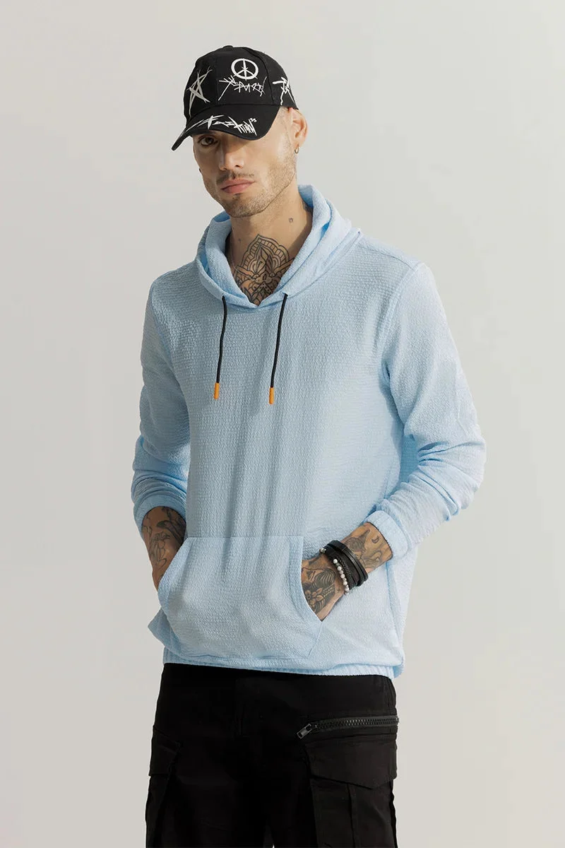سنيتش Light Blue Textured Long Sleeve Relaxed Casual Hoodie