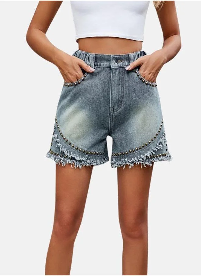 يونيكي Blue Solid Denim Shorts