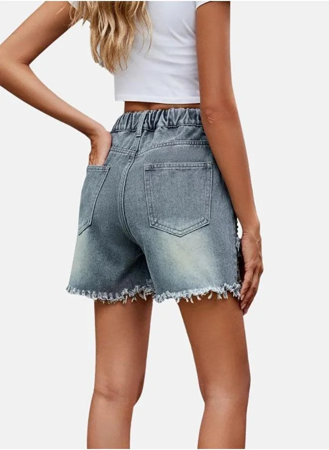 يونيكي Blue Solid Denim Shorts