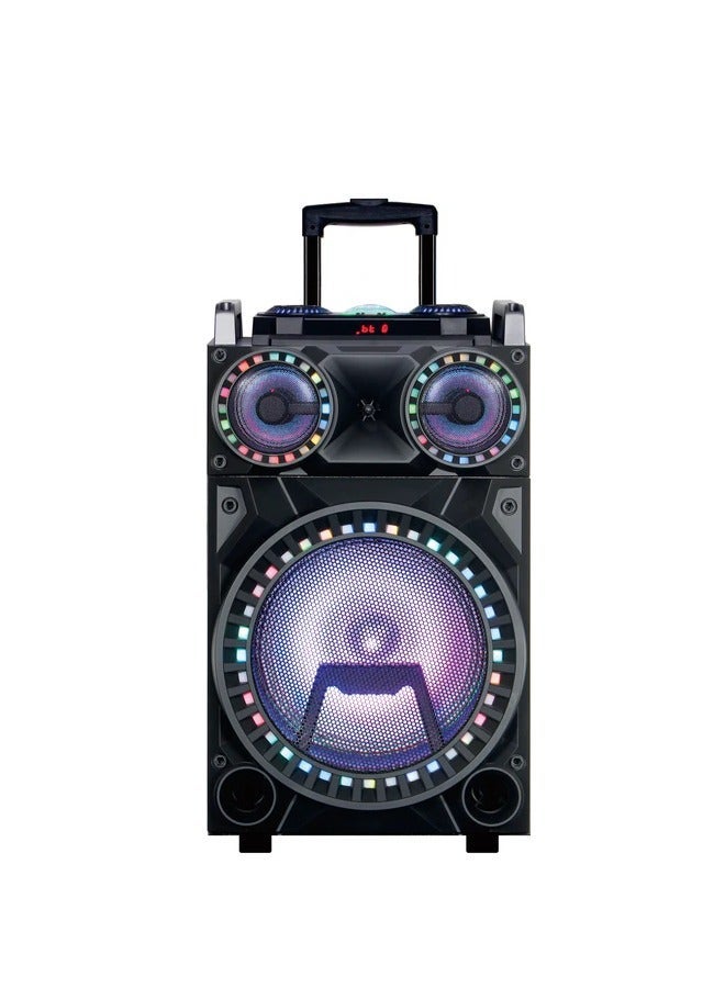 مايكروبلس مكبر صوت ستيريو احترافي وكرة ضوئية بلوتوث مع ميكروفون وجهاز تحكم عن بعد وراديو FM ومدخل ذاكرة SD ومدخل USB ومدخل AUX - Image 1