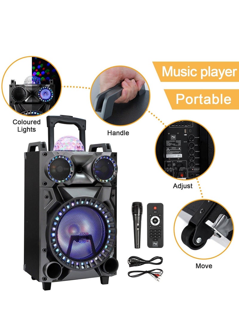 مايكروبلس مكبر صوت ستيريو احترافي وكرة ضوئية بلوتوث مع ميكروفون وجهاز تحكم عن بعد وراديو FM ومدخل ذاكرة SD ومدخل USB ومدخل AUX - Image 5