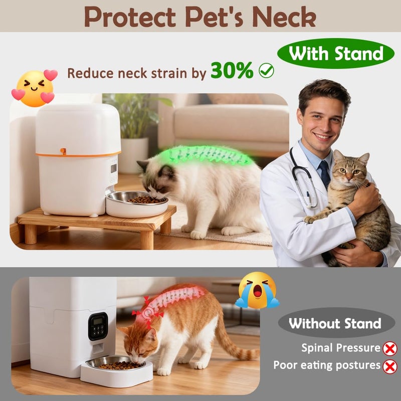 SZEE Cat Food Stand for Automatic Feeder & Tradition Bowls, Elevated Cat Food Table Station, Raises Feeder/Bowl by 6cm, Premium Solid Wood Material, Relieves Spine and Joints Noticeably on Pets - Image 2