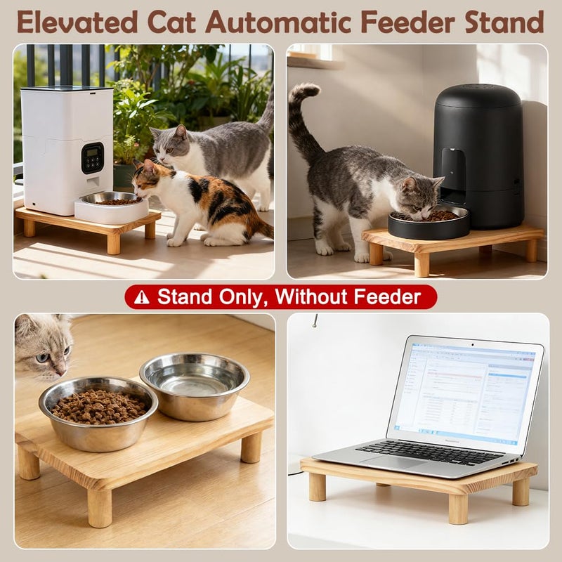 SZEE Cat Food Stand for Automatic Feeder & Tradition Bowls, Elevated Cat Food Table Station, Raises Feeder/Bowl by 6cm, Premium Solid Wood Material, Relieves Spine and Joints Noticeably on Pets - Image 3