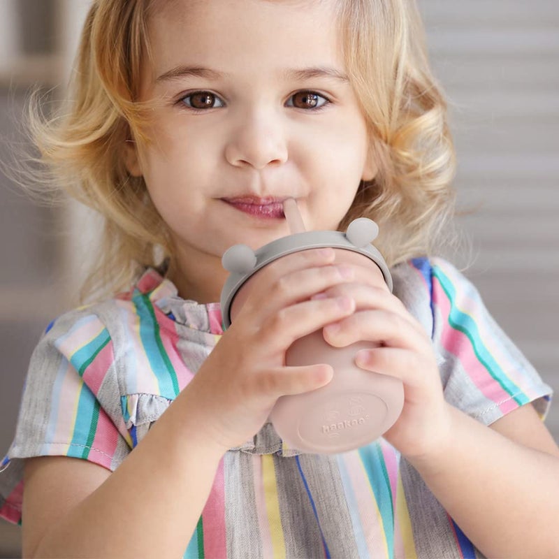 haakaa Jolly Hippo Baby Straw Cup, Food Grade Silicone Baby Training Sippy Cups for Infant 6+ months, BPA Free First Open Cup&Snack Container for Toddlers, 5oz (Bluestone) - Image 3