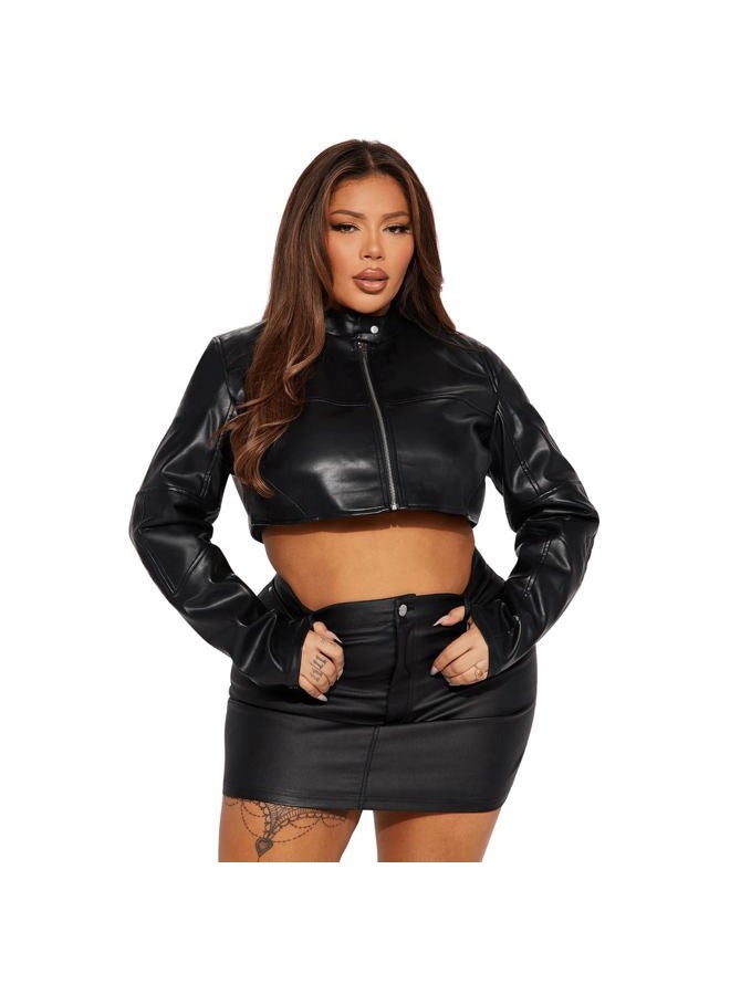 CHARYEAH Women's Faux Leather Jacket Cropped Leather Jacket Women Bomber Motorcycle Jacket y2k Jacket, Black, XXL - Image 5