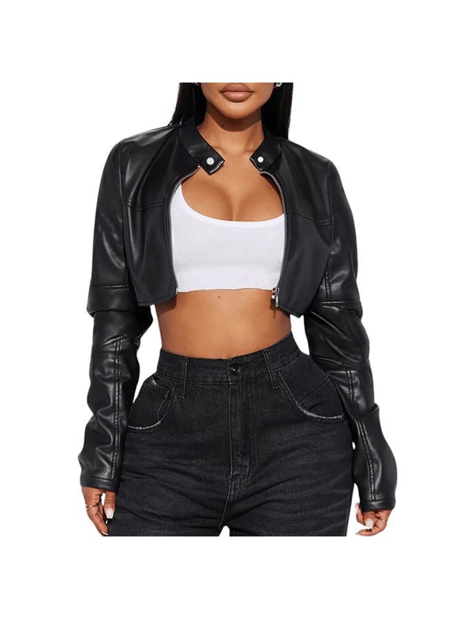 CHARYEAH Women's Faux Leather Jacket Cropped Leather Jacket Women Bomber Motorcycle Jacket y2k Jacket, Black, XXL - Image 3