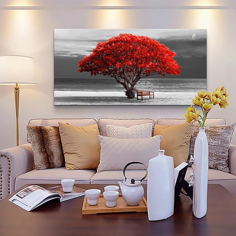 Lapremoly Large Canvas Wall Art with Red Trees - Image 3