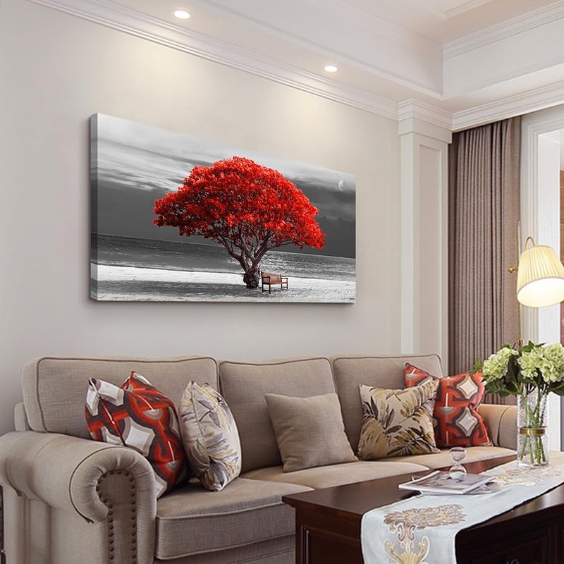 Lapremoly Large Canvas Wall Art with Red Trees - Image 2