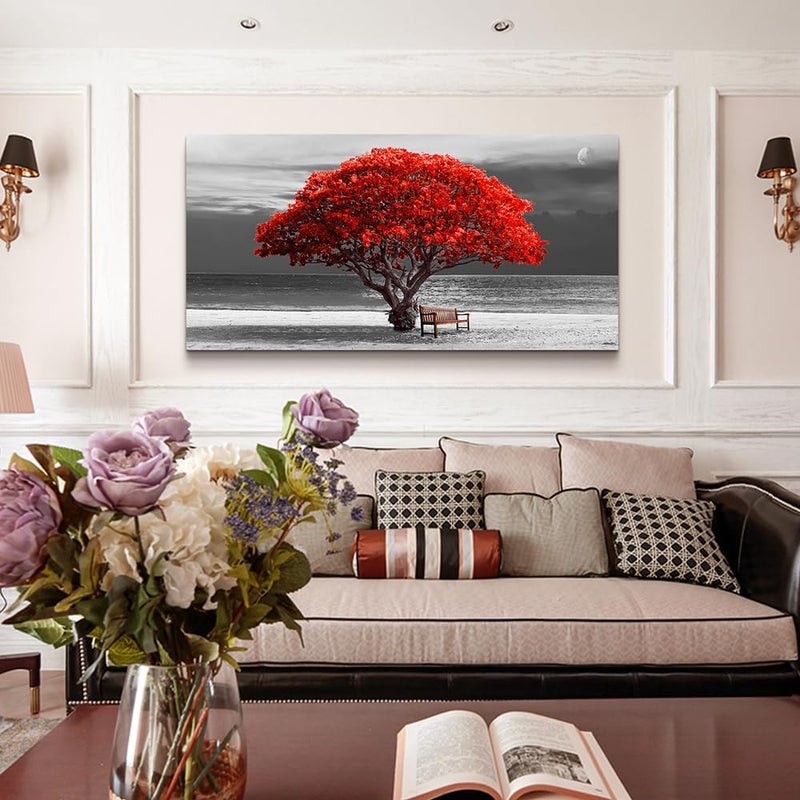 Lapremoly Large Canvas Wall Art with Red Trees - Image 5