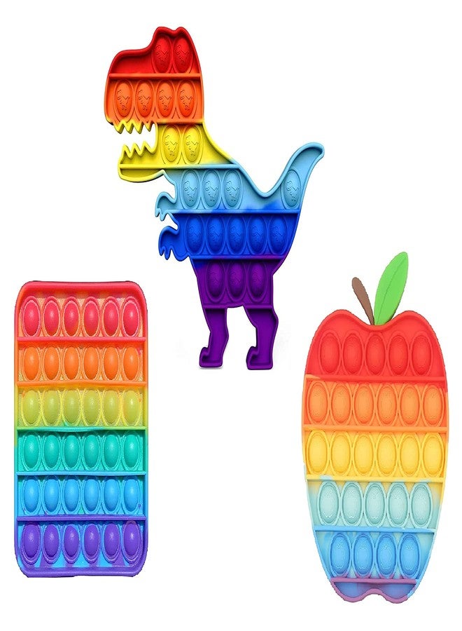 Perpetual Bliss 3 Pcs Pop It Fidget Toys Set Push Bubble Sensory Silicone Rainbow Stress Relief Educational Novelty Gifts for Girls Boys Kids Adults Birthday Return Gifts (Pack of 3) - Image 1