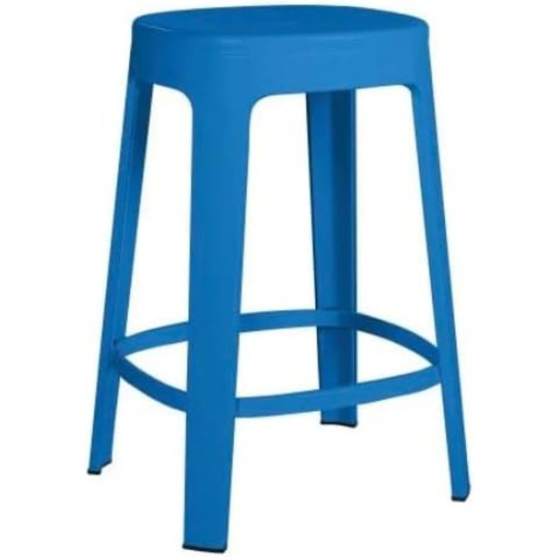 Outdoor counter stool without backrest for patio use, aluminum frame with black powder coating, weather-resistant gray fabric seat, lightweight and stackable design - Image 3