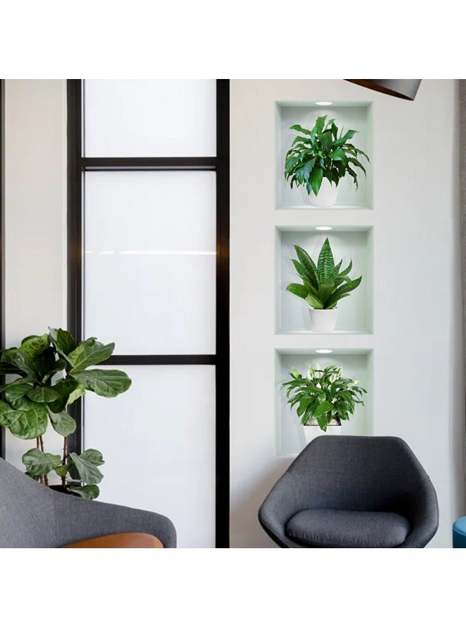 3D Green Plant Pot Fresh and Environmental-friendly PVC Self-adhesive Triptych Wall Sticker, Light up Porch and Living Room - Image 3