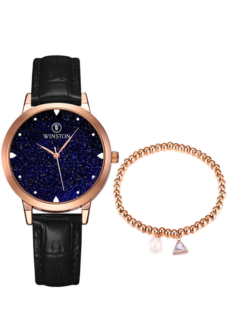 WINSTON مجموعة الساعات التناظرية الجلدية WWT6850 - Image 1
