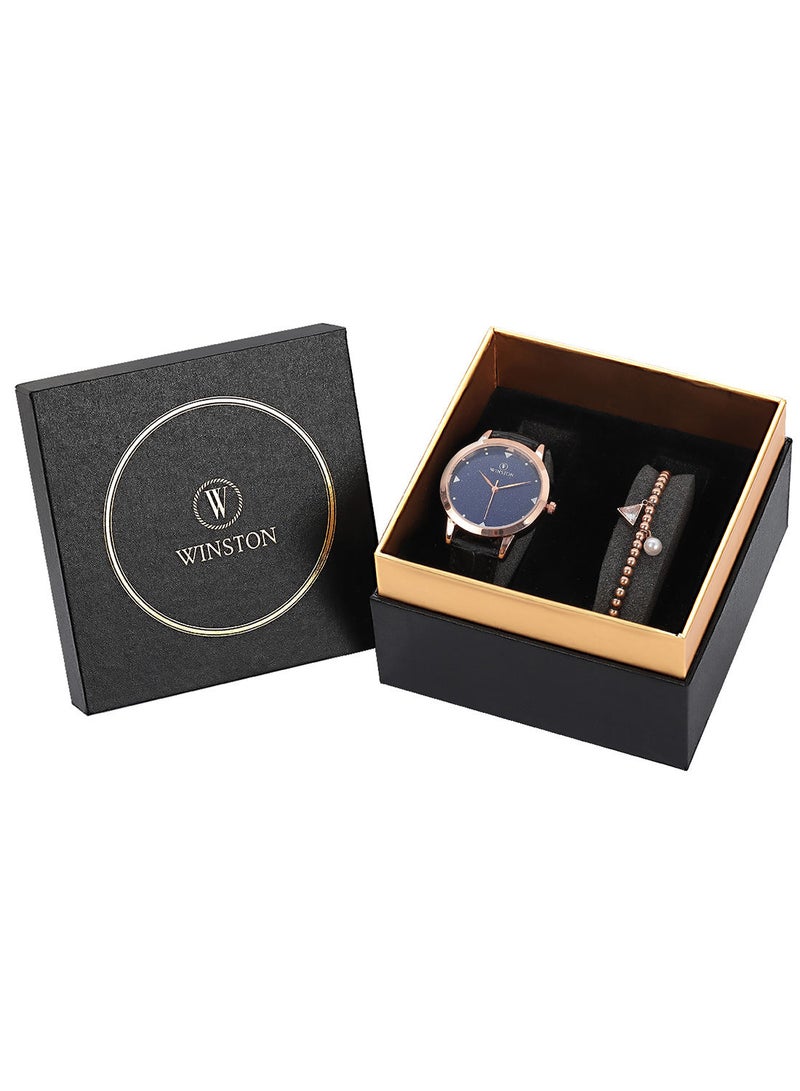 WINSTON مجموعة الساعات التناظرية الجلدية WWT6850 - Image 4