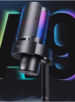 FIFINE Gaming USB Microphone for PC PS5, FIFINE A9 Condenser Mic with Quick Mute, RGB Indicator, Strong Steel Stand, Pop Filter, Shock Mount, Gain Control for Streaming Discord Twitch Podcasts Videos- A9  - Image 4