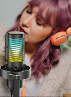 FIFINE Gaming USB Microphone for PC PS5, FIFINE A9 Condenser Mic with Quick Mute, RGB Indicator, Strong Steel Stand, Pop Filter, Shock Mount, Gain Control for Streaming Discord Twitch Podcasts Videos- A9  - Image 2